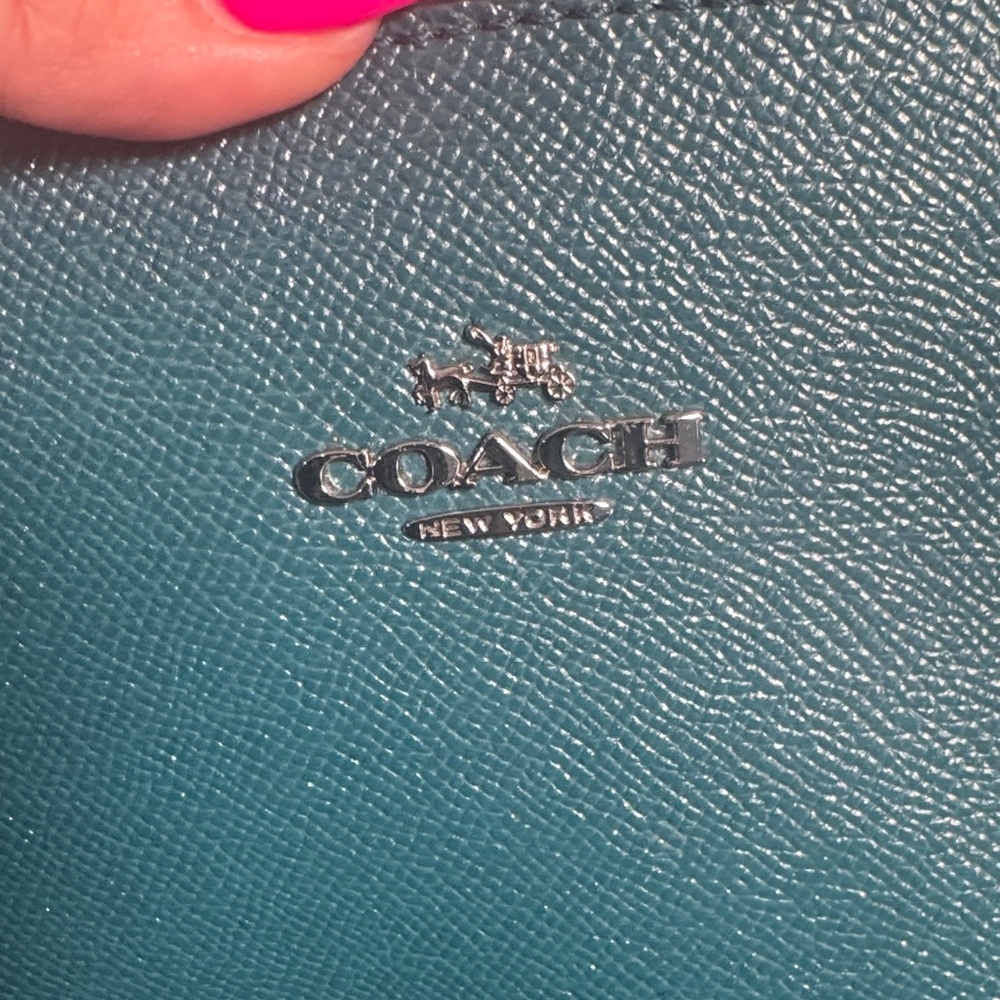 Coach Teal Leather Tote Bag - Picture 13 of 14
